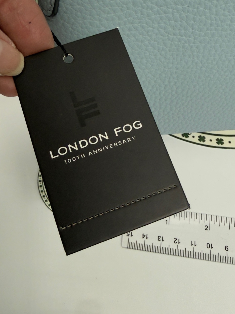 London Fog Light Blue Pebbled small tote with Silver Logo - Picture 5 of 12